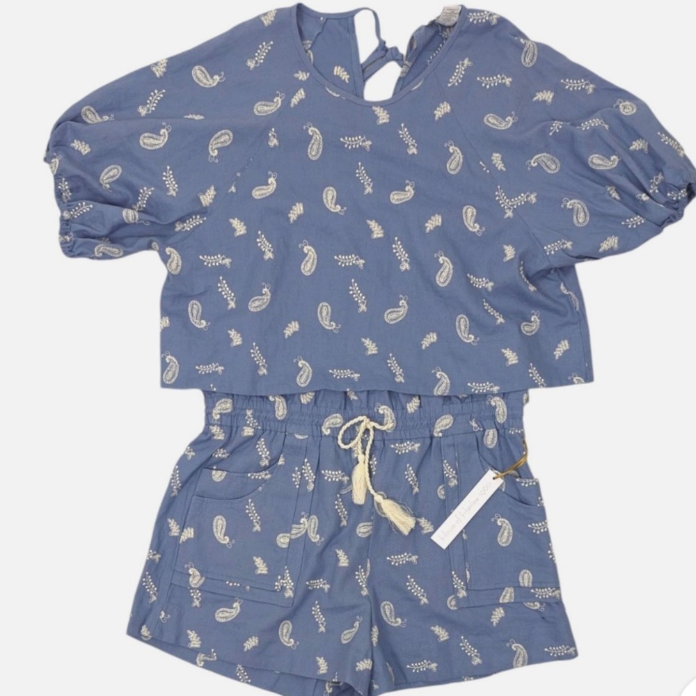 Boho Linen Matching Shorts and Top Set House Of Harlow Embroidery Cottagecore